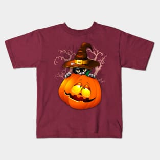 Halloween Kitty Cat with Witch Hat and a Halloween Pumpkin Kids T-Shirt